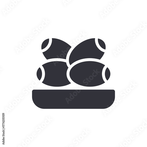 Bowl Of Tasty Olives Simple Food Icon Vector