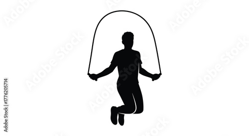 Silhouette of a person jumping rope with a dynamic arc of the rope above their head