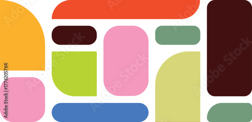 Abstract Geometric Shapes in Diverse Color Palette A Modern Design Concept with Rounded Corners and Playful Arrangement for Visual Appeal