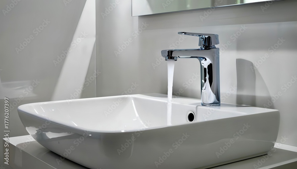 Fototapeta premium a white sink with an open water tap