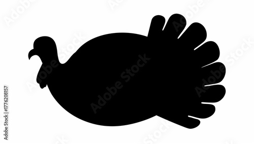 Silhouette of a turkey with detailed tail feathers displayed against a white background image design
