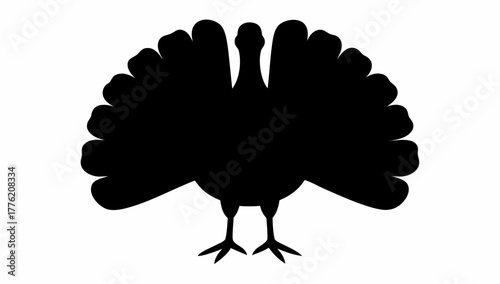Silhouette of a turkey with its tail feathers fanned out and legs visible on a white background design