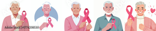 vector of a grandfather holding a pink ribbon