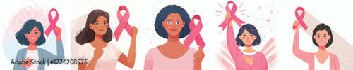 vector of a woman holding a pink ribbon