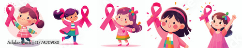 vector of a little girl holding a pink ribbon