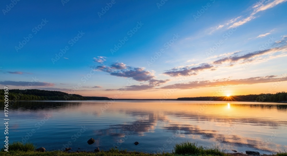 Fototapeta premium Serene sunrise over a tranquil lake