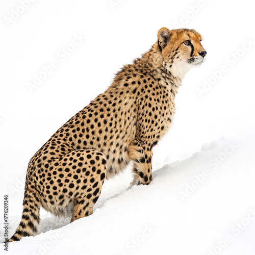 Cheetah Sitting on White Background