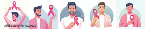 vector of a man holding a pink ribbon