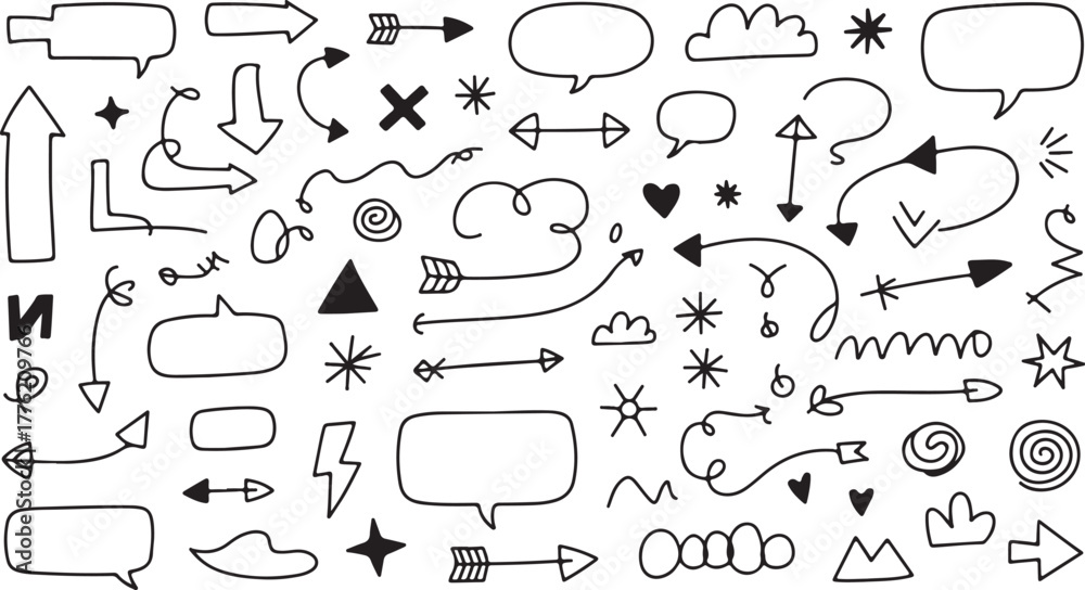 Fototapeta premium Hand drawn black vintage vector arrow set collection for decoration and design elements