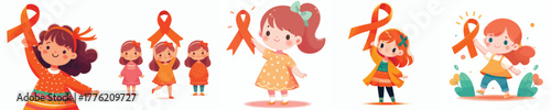 vector of a little girl holding an orange ribbon