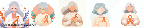 vector of a grandmother holding an orange ribbon