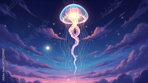 Glowing Jellyfish Lantern – 4K Animals Illustration Background
