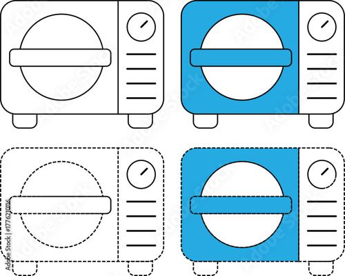 set of vector illustration of autoclaving icon, steam sterilization. scientific technology.