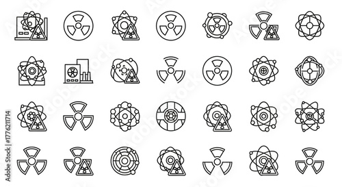 Collection of Black and White Radiation and Nuclear Icons.