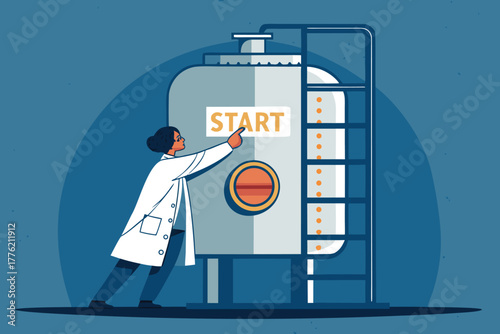 Scientist initiating a large-scale experiment.