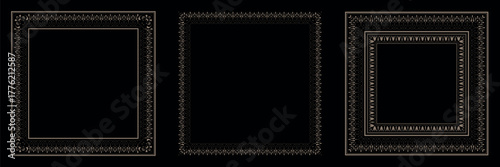 Set of three exquisite rectangular frames with an intricate gold pattern on a black background. They showcase classic vintage design elements, perfect for invitations or certificates. Square Frame
