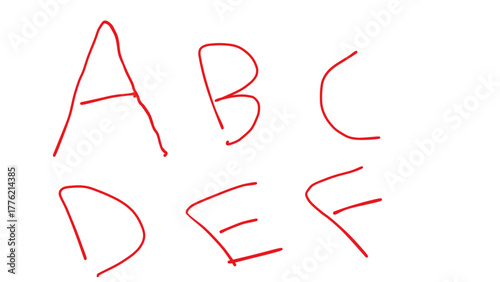 Handwritten alphabet letters abcdef educational resource for kids learning and studying uppercase glyphs font