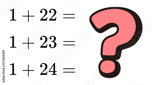 Math problem solving exercise with addition equations and question mark for education and learning skills is fun