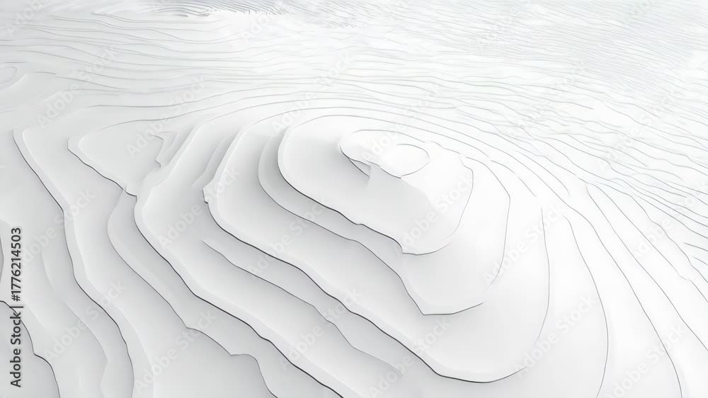 Abstract, layered white landscape featuring concentric, organic, rippled forms