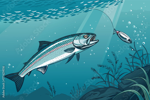 -underwater-view-of-fish-biting-a-lure--flat-reali.eps