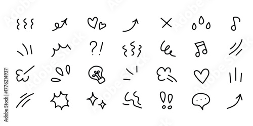 Hand drawn line movement effect element icon vector. anime effect decoration, arrow, emphasis, shock, sparkle symbol. vector illustration.