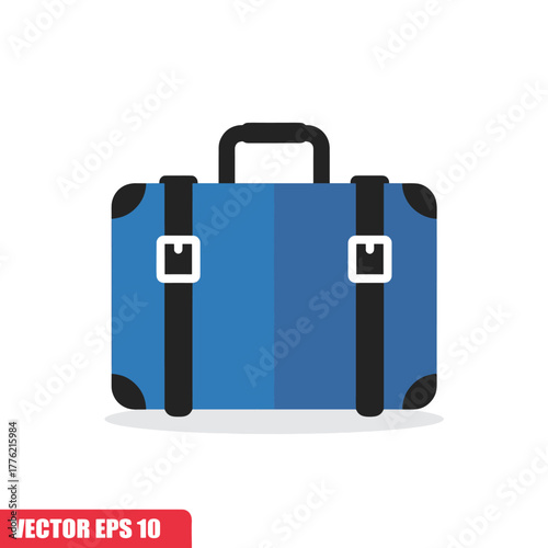 A blue suitcase with black trim, handle, and straps, presented in a flat, frontal view. The suitcase appears sturdy and ready for travel adventures.