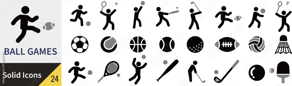Fototapeta premium ベクターの球技スポーツに関するシルエットアイコンセット 