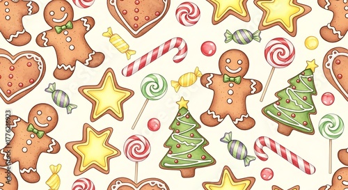 Festive Christmas Treats - Gingerbread Men, Candy Canes, and Holiday Sweets.