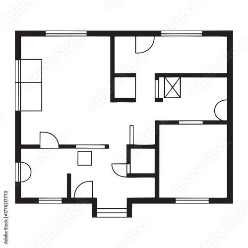 Black and white floor plan of a house with multiple rooms and doors house plan architectural drawing