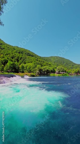 Blue waterfalls of the Una River in Bosnia and Herzegovina