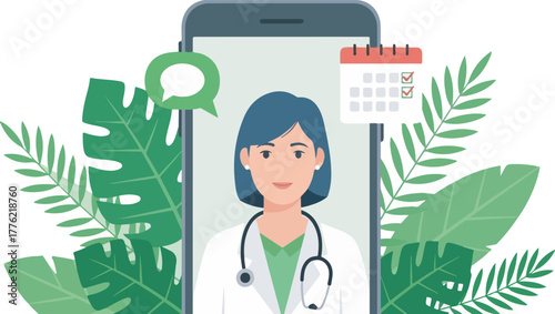Online Telemedicine doctor consultation appointment booking via smartphone app vector illustration