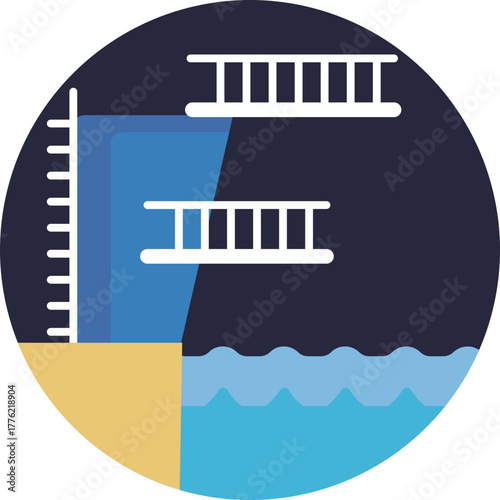 A platform for jumping or diving into a pool.