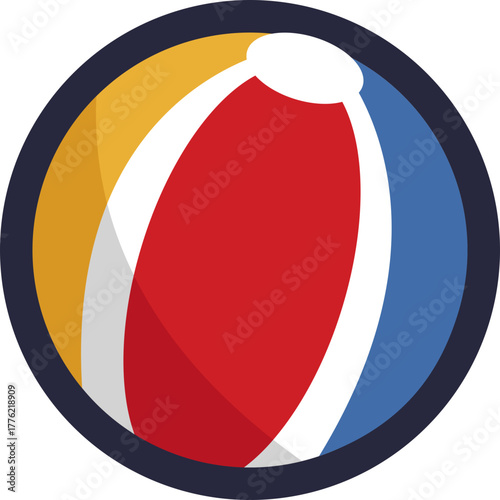 A colorful beach ball often used in pool games and water activities.