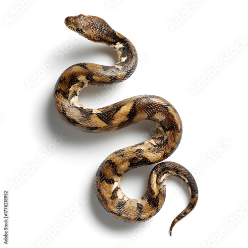 Serpentine Beauty: A mesmerizing snake gracefully curves, showcasing intricate patterns. Its textured skin glimmers with earthen tones, evoking a sense of ancient wisdom and untamed beauty.