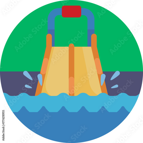 A winding slide where people glide down into a pool.