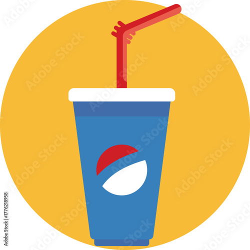 A cold soda drink in a cup with a straw.