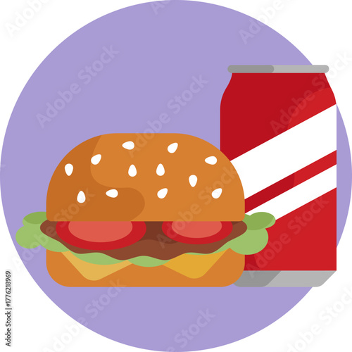Depicts a fast food meal, including a burger and fries, typically found at water park concessions.