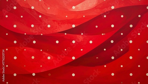 Abstract red waves with scattered white dots on dynamic textured background.