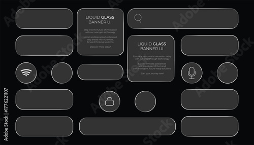 Glassy UI Elements on Black, Website Banners, Search, Wifi, Microphone, Lock