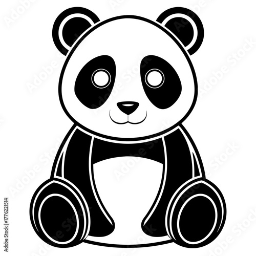 Panda Illustration: A charming, monochrome panda illustration, featuring a stylized and simplified depiction of this beloved animal, perfect for design and print.