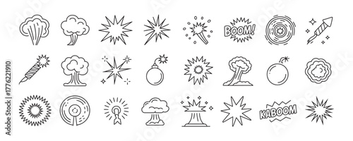 Dynamic atomic explosion icons set for creative projects, offering unique visual impact and perfect for adding drama to your designs today