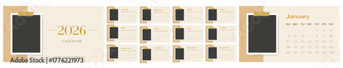 2026 calendar minimalist english Yearly Planner Template Photo Frames Beige Design