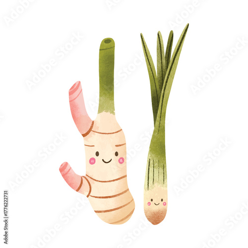 Cute galangal and lemongrass friends