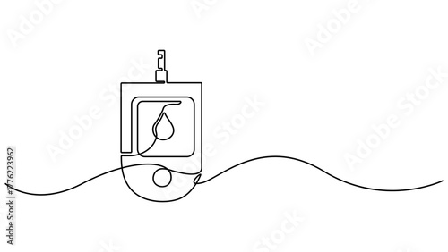 One continuous line drawing of Blood glucose meter test illustration. Medical health care concept. glucometer pharmacy equipment outline, Continuous one line drawing of diabetes equipment's
