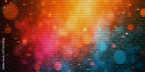 Abstract colorful grunge background with bright digital technology square pattern texture