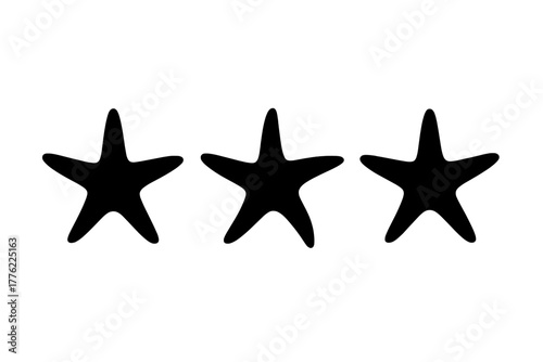 Three simple black stars arranged in a row, each star clearly defined and distinct in shape