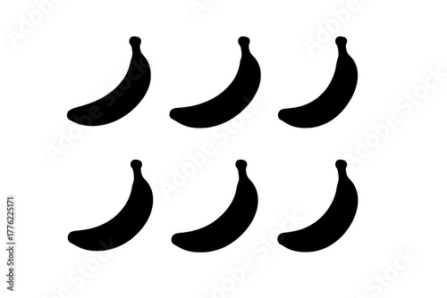 Black silhouette bananas arranged in a grid pattern on a white background