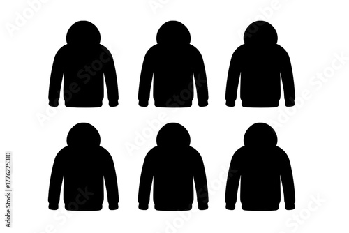 Silhouettes of hooded sweatshirts arranged in a grid format on a plain background for design inspiration