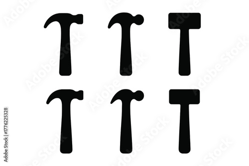 Various tool outlines showing hammers and mallets suitable for construction activities at workshops