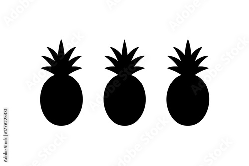 Black silhouette of three pineapples arranged neatly on a white background, creating a striking visual effect